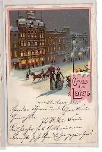 24/38 Ak Litho Gruss Leipzig Café Bauer Rossplatz 1901