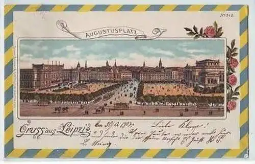 24/80 Ak Litho Gruss aus Leipzig Augustusplatz 1902