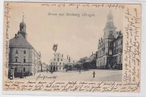 94341 AK Gruss aus Stollberg im Erzgebirge - Marktplatz mit Rathaus 1902