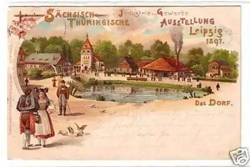 23054 Ak Lithographie Gewerbeausstellung Leipzig 1897