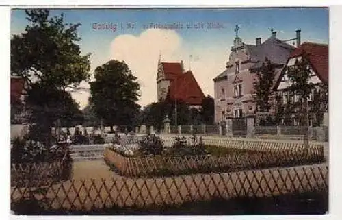 35486 Ak Coswig Friesenplatz und alte Kirche 1912