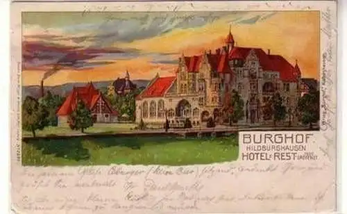 56338 Ak Lithographie Burghof Hildburghausen Hotel Restaurant 1903