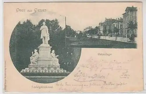 50832 Ak Gruß aus Giessen Ostanlage, Liebigdenkmal 1900