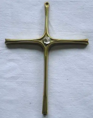 großer alter Kettenanhänger Kreuz aus Messing mit kleinem Stein