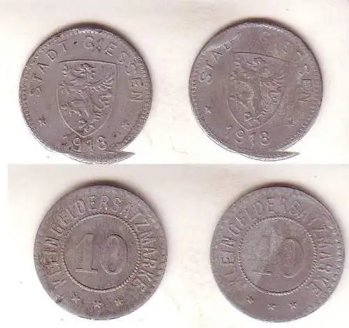 2 x 10 Pfennig Eisen Not Münze Stadt Giessen 1918