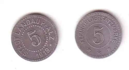 5 Pfennig Zink Not Münze Stadt Landau Pfalz 1919