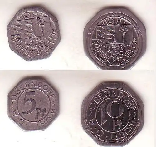 5 und 10 Pfennig Eisen Not Münzen Stadt Oberamt Oberndorf 1918