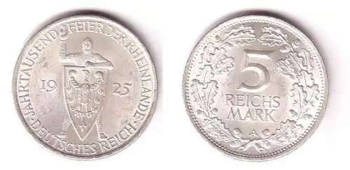 5 Mark Silber Münze Jahrtausendfeier Rheinland 1925 A