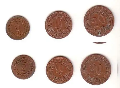 3 Bronze Münzen 5, 10, 20 Pfennig Notgeld Consum Spar Verein Esslingen um 1920