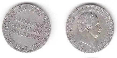 1 Taler Silber Münze Preussen 1840 A Segen des Mansfelder Bergbaues