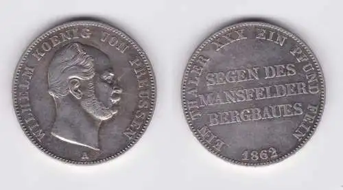 1 Taler Silber Münze Preussen Mansfelder Bergbau 1862 A ss+ (151449)