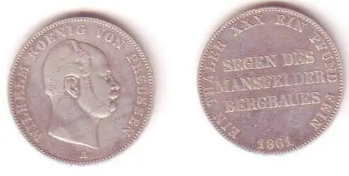 1 Taler Silber Münze Preussen Mansfelder Bergbau 1861 A (MU0450)