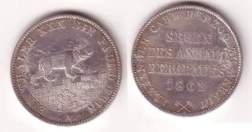 1 Ausbeutetaler Silber Münze Anhalt Bernburg Segen des Bergbau 1862 A (102627)