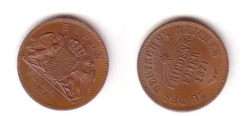 1 Kreuzer Kupfer Münze Baden Friedensfeier 1871 vz