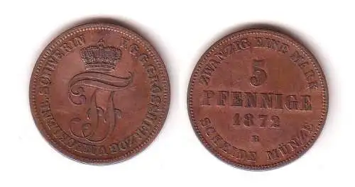 5 Pfennige Kupfer Münze Mecklenburg Schwerin 1872 B (110177)