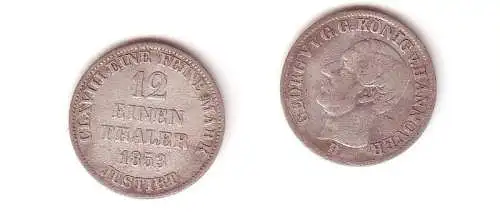 1/12 Taler Silber Münze Hannover 1853 B f. ss