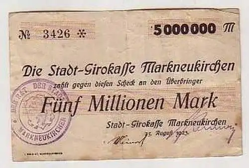 seltene Banknote Inflation 5 Millionen Markneukirchen