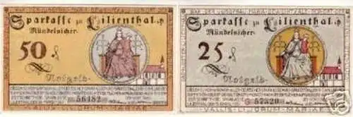 2 Banknoten Notgeld Sparkasse Lilienthal 1921