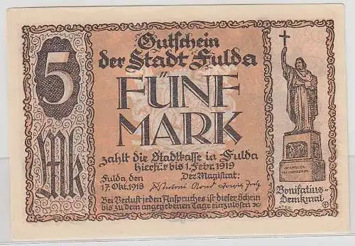 5 Mark Banknote Stadtkasse in Fulda 1918