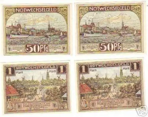 4 Banknoten Notgeld Stadt Hamburgs Originale 1921