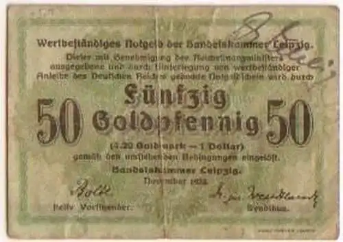 Banknote 50 Goldpfennig Handelskammer Leipzig 1923