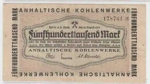 Banknote Inflation 500000 Mark Halle S. 1923 Kohlenwerke