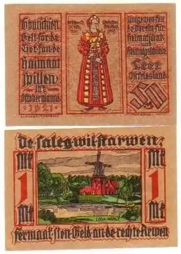 2 Banknoten Notgeld Verein für Heimatschutz Leer 1921