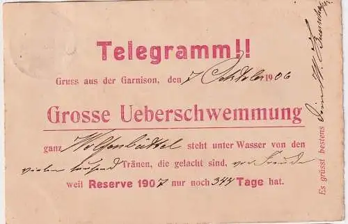 44593 Militär Humor Ak Telegramm!! Gruß aus der Garnison 1906