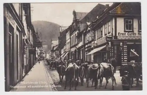 92046 Ak Friedrichroda Hauptstraße mit ausziehender Kuhherde 1930