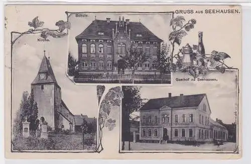 87133 Mehrbild Ak Gruß aus Seehausen Gasthof, Schule, Kirche 1914