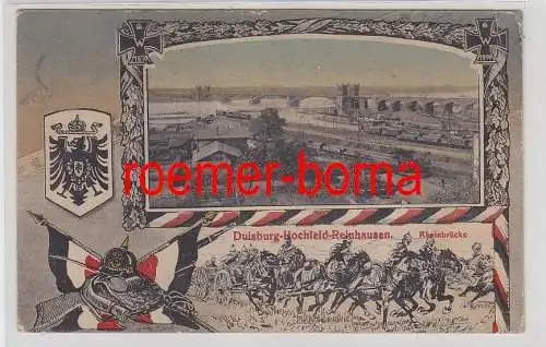 74697 Ak Militaria Duisburg-Hochfeld-Reinhausen Rheinbrücke 1915