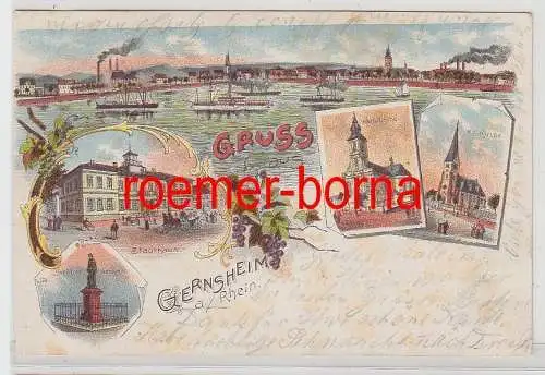 77356 Ak Lithographie Gruss aus Gernsheim am Rhein 1904