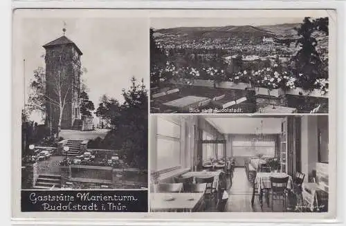 56902 AK Rudolstadt - Gaststätte Marienturm, Innenansicht und Blick auf den Ort