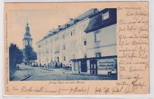 908346 Ak Bad Warmbrunn Cieplice Slaskie-Zdrój - Langes Haus & kath. Kirche 1904