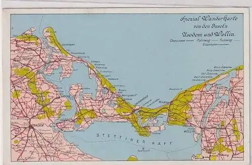 49798 Ak Spezialwanderkarte von den Inseln Usedom und Wollin um 1920