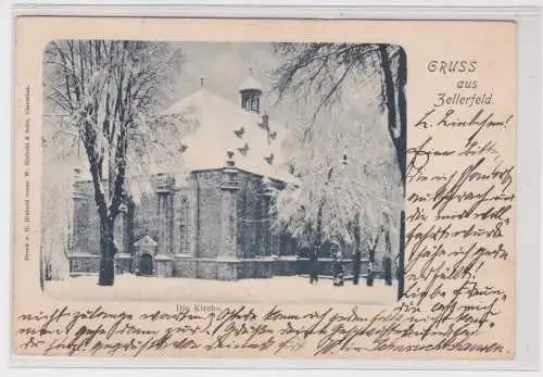 907131 Ak Gruss aus Zellerfeld - Die Kirche im Winter 1900