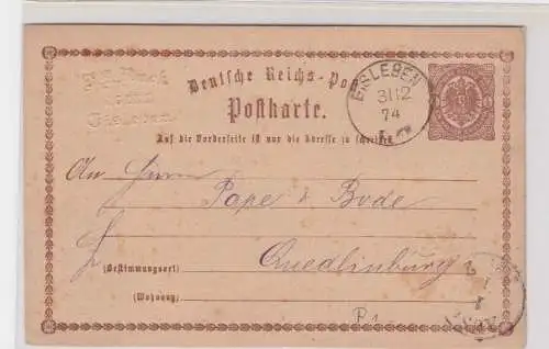 907590 DR Ganzsachen Postkarte Mi P1 Eisleben nach Quedlinburg 1874