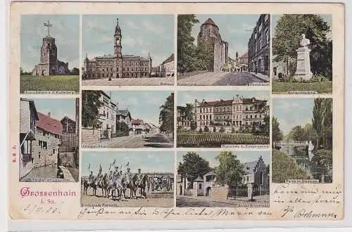 44201 Mehrbild Ak Grossenhain - Rathaus, Mühlgraben, Bismarckdenkmal usw. 1906