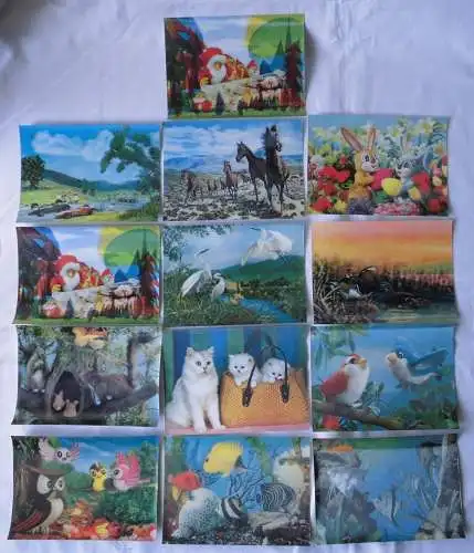 112014 / 25 Ak 3 D Karten Blumen, Tiere, Schiffe, Märchen, Rennwagen, Landschaft