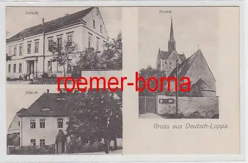 76117 Mehrbild Ak Gruss aus Deutsch-Luppa Schule, Pfarre, Kirche um 1930