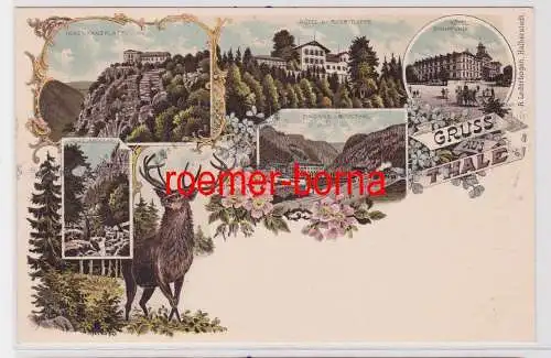 84453 Ak Lithografie Gruß aus Thale Hotel zur Rosstrappe usw. um 1910