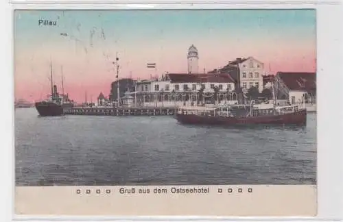 908555 Ak Gruss aus dem Ostseehotel Pillau Baltijsk - Conditorei und Café 1920