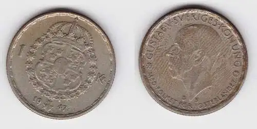 1 Krone Silber Münze Schweden 1947 (156246)