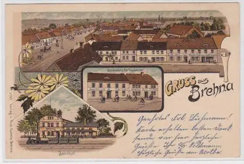 903552 Ak Lithographie Gruß aus Brehna Bahnhof, Hotel usw. 1901