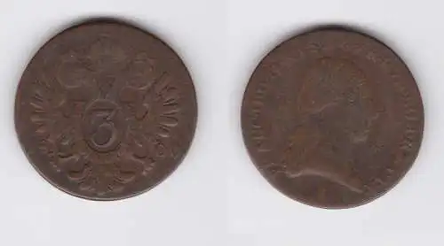 3 Kreuzer Kupfer Münze RDR Habsburg Österreich Franz II. 1800 S (155057)