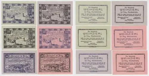 je 2 x 20, 30 und 50 Heller Banknoten Notgeld Gemeinde Weinzierl 1920 (154650)