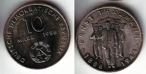 DDR Gedenk Münze 10 Mark Ernst Thälmann 1986 (114229)