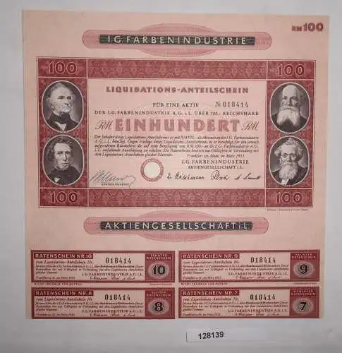 100 Reichsmark Aktie IG Farbenindustrie AG Frankfurt Main März 1953 (128139)