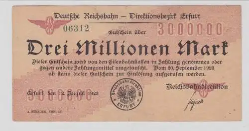 3 Millionen Mark Banknote Reichsbahndirektion Erfurt 20.September 1923 (137916)