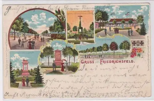 900747 AK Gruss aus Friedrichsfeld - Offiziers-Casino, Wilhelm Strasse, Denkmal